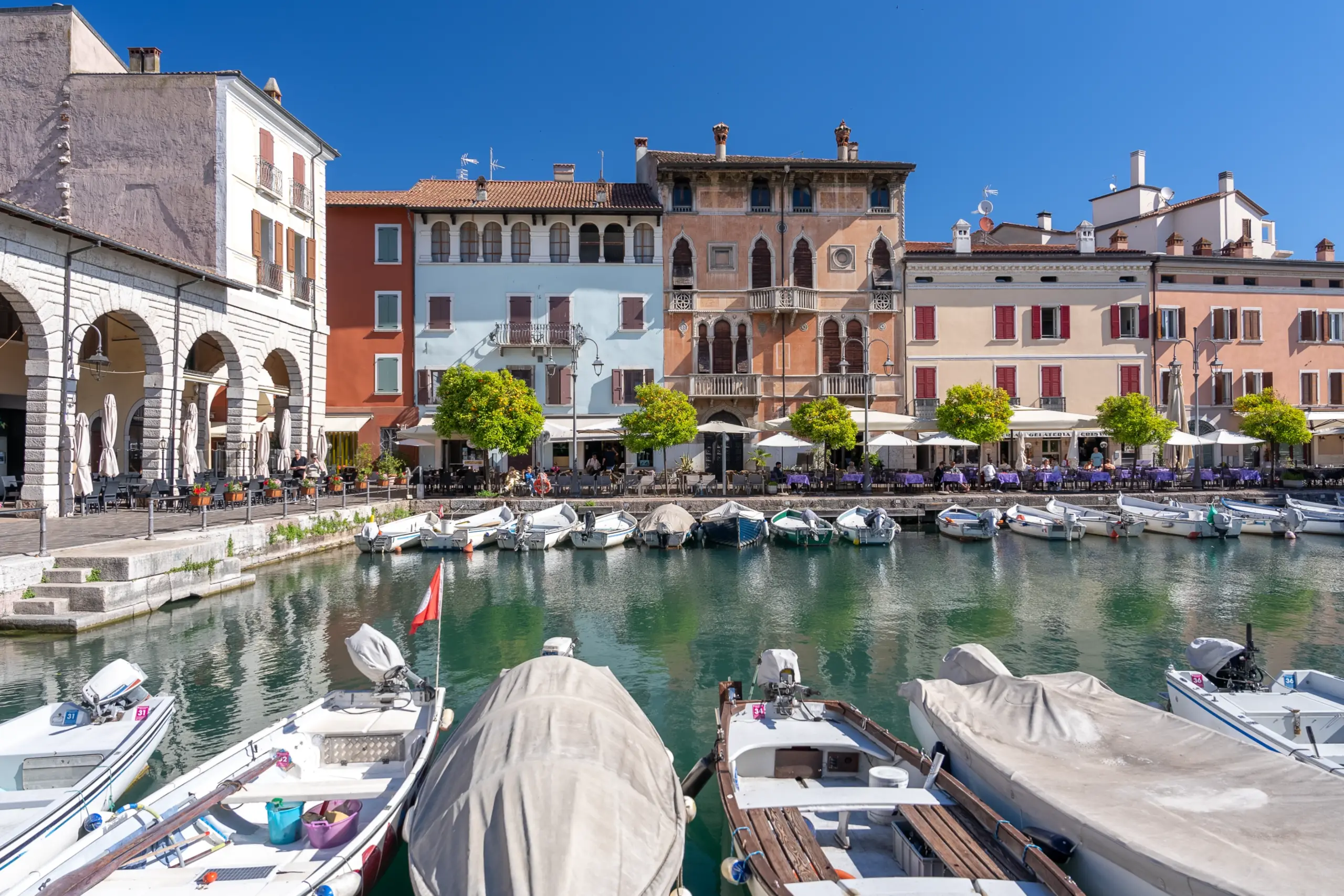 Old Harbour with colourful buildings, Desenzano